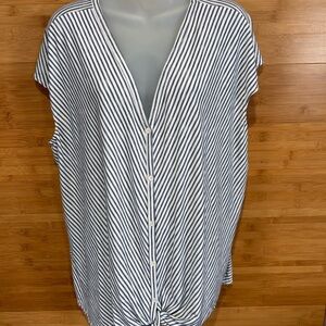 Max Studio Navy and White Striped Top